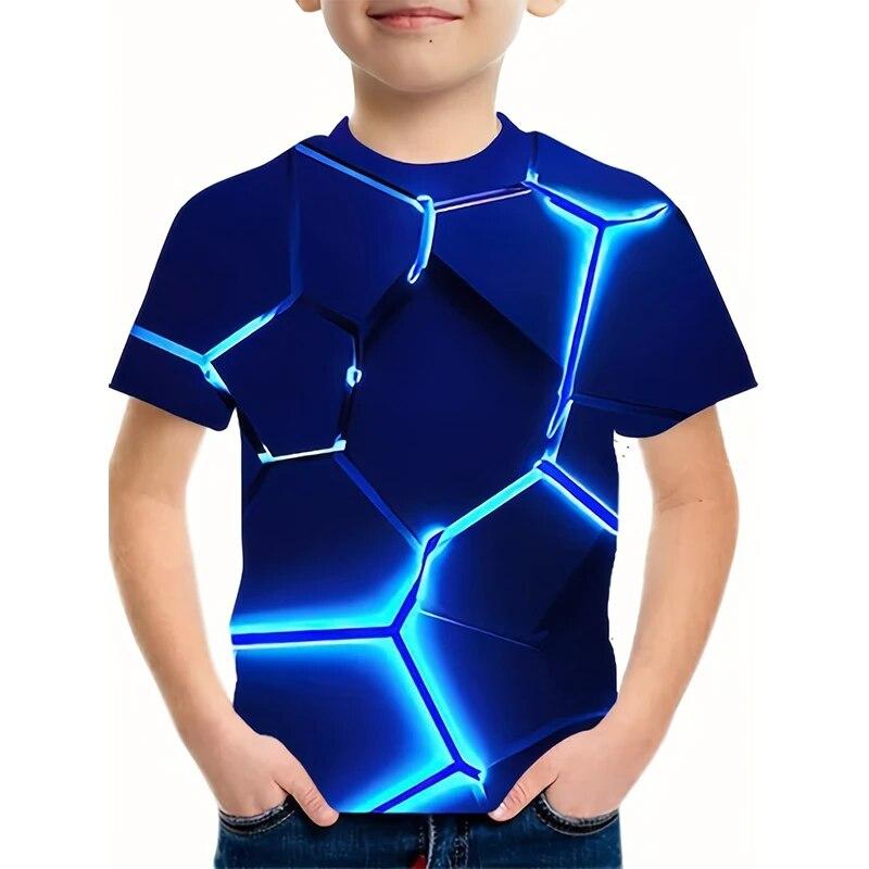 Funny Rhombus Pattern Boys T Shirt Summer Boys Girls T-shirt Kids Tees Cartoon Short Sleeve Top T-shirts Boy Children's Clothing