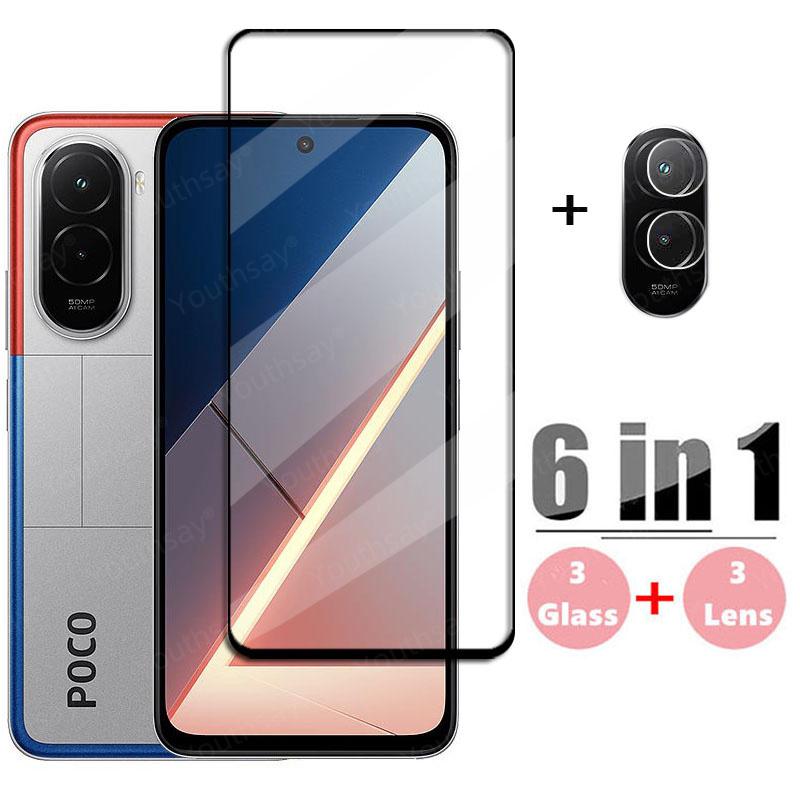 6-в-1 Стекло для Poco M7 Полное покрытие Закаленное стекло Xiaomi Poco M7 Защитная пленка для экрана Poco M7 Защитная пленка для линзы телефона Poco M7 4G