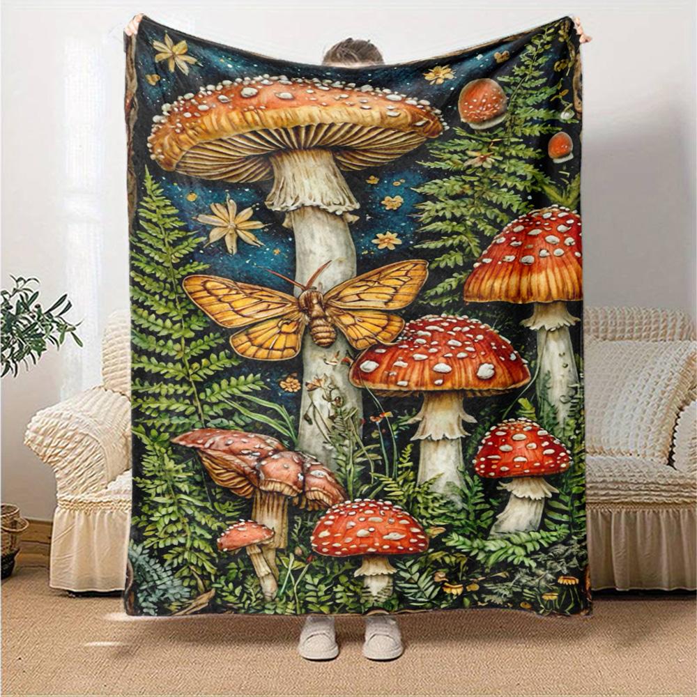 Colorful Mushroom Print Flannel Blanket High Quality Warm Comfortable Cover for All Seasons Perfect for Gifts Home Decor