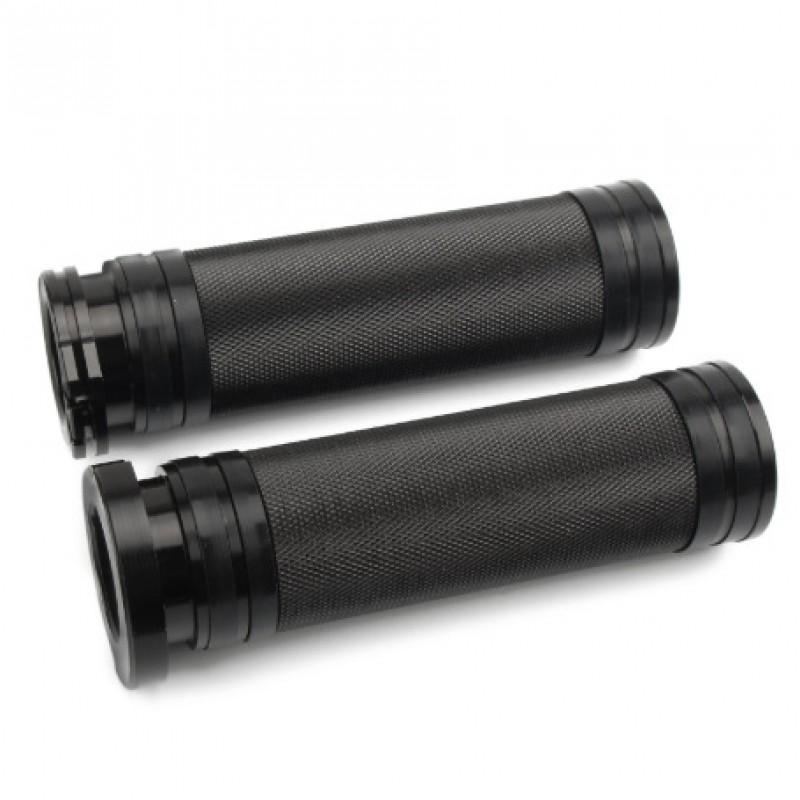 CNC Aluminum Knurled Handlebar Grips Harley XL883 XL1200 X48 72 Motorcycles Black Chrome Finish