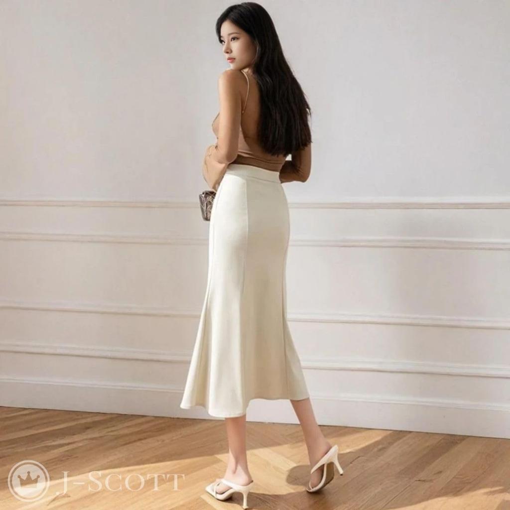 J-Scott Women's Mermaid Skirt, Midi Length, High Waist, Lined, Tight Fit, Side Zipper, White, JS137-WH-S