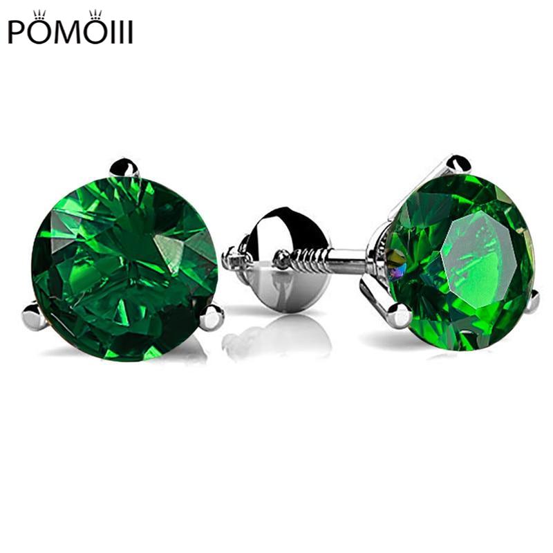 Классические круглые изумрудные серьги с завинчивающейся застежкой, серьги-гвоздики из стерлингового серебра 925 пробы с зеленым кристаллом и цирконием для женщин, ювелирные изделия, свадебные подарки