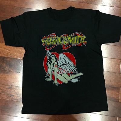 Ретро Футболка с Ангелом и Группой Aerosmith Классическая Черная Унисекс