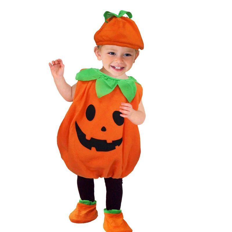 Warm And Comfy Children Pumpkin Costume With Hat And Shoe Covers For Halloween