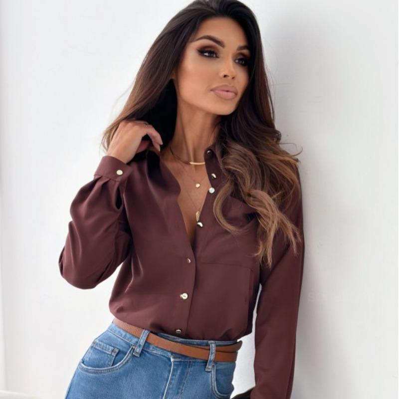 Женские модные повседневные весенне-осенние однотонные рубашки-поло с длинным рукавом и принтом, блузки и рубашки