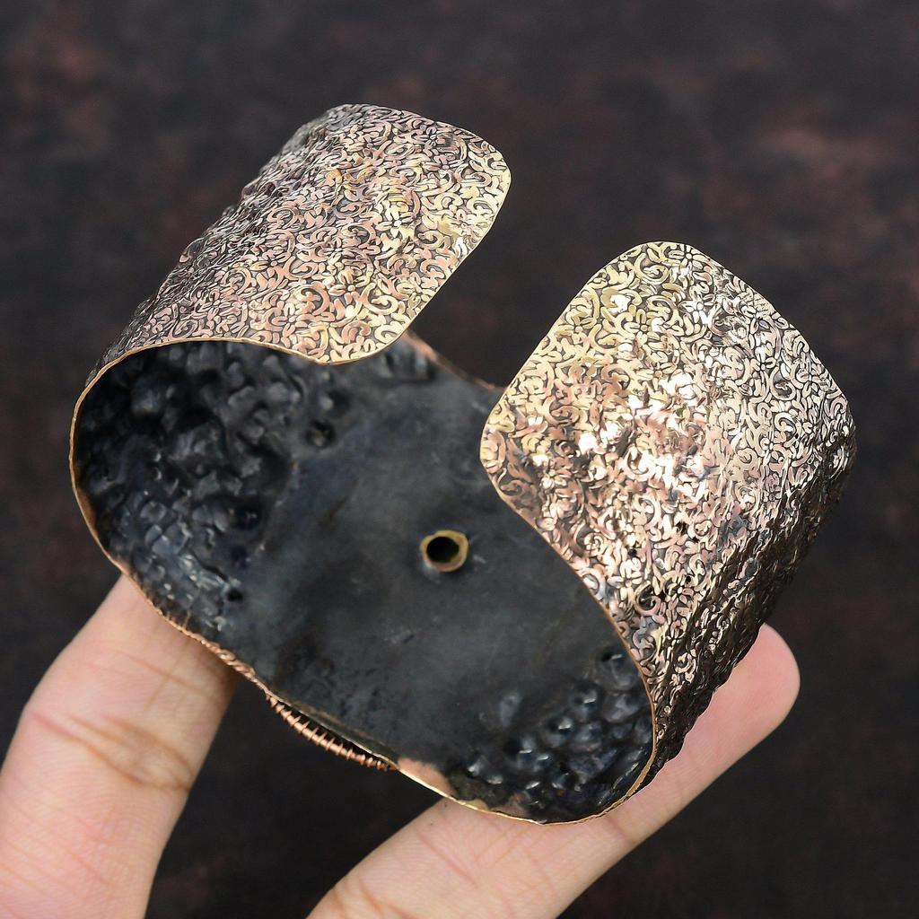 Браслет-манжета из яшмы с шмелем, медная проволока, ювелирные изделия из драгоценных камней, регулируемый браслет-манжета ручной работы, свадебный подарок, браслет из медной проволоки