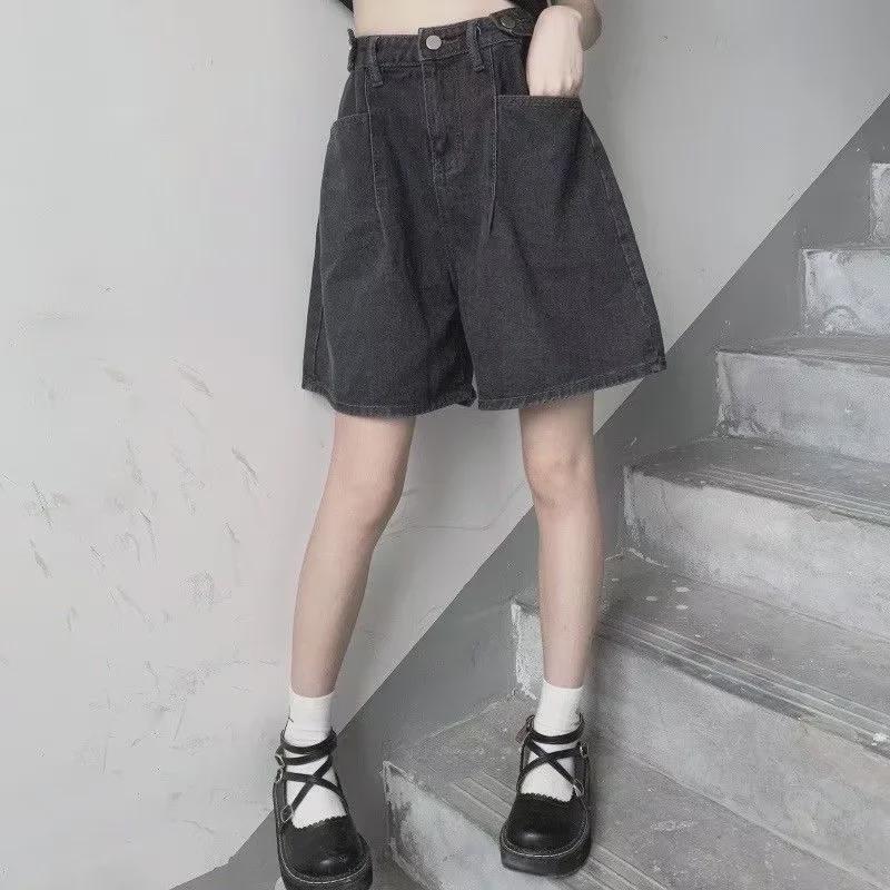 Korean Style Women's High Waist A-Line Denim Shorts - Summer Loose Fit, Wide-Leg Hot Pants
