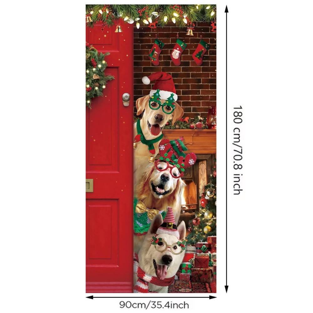 Background Christmas Door Cover Door Hanging Fabric Flag Cute Door Banner Christmas