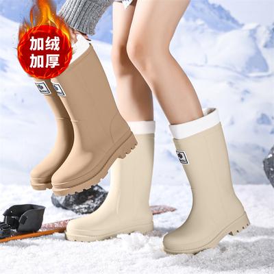 Новые женские дождевые ботинки бархатные средней длины водонепроницаемые резиновые ботинки на толстой подошве высокие модные женские резиновые сапоги износостойкие галоши