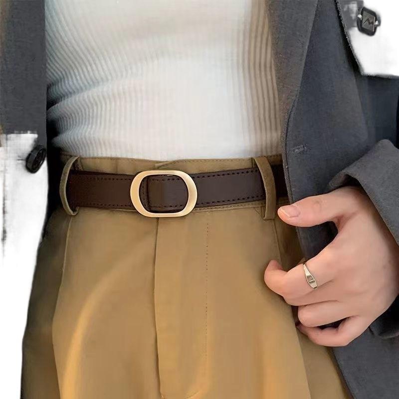 Винтажный корейский металлический ремень Ins для джинсов без отверстий, элегантный черно-коричневый дизайн