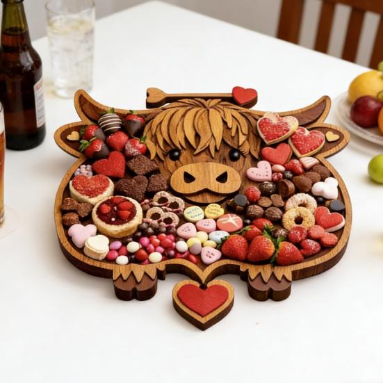 Доска для закусок Highland Cow, деревенский поднос с отделениями, деревянное блюдо для сыра, фруктов и закусок для вечеринки.
