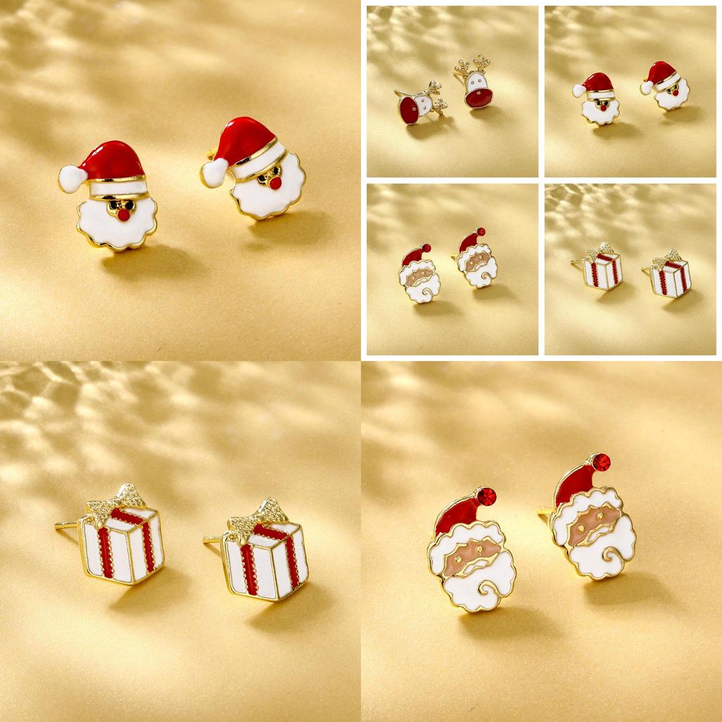 Festive Christmas Cartoon Alloy Earrings Charming Santa And Reindeer Design