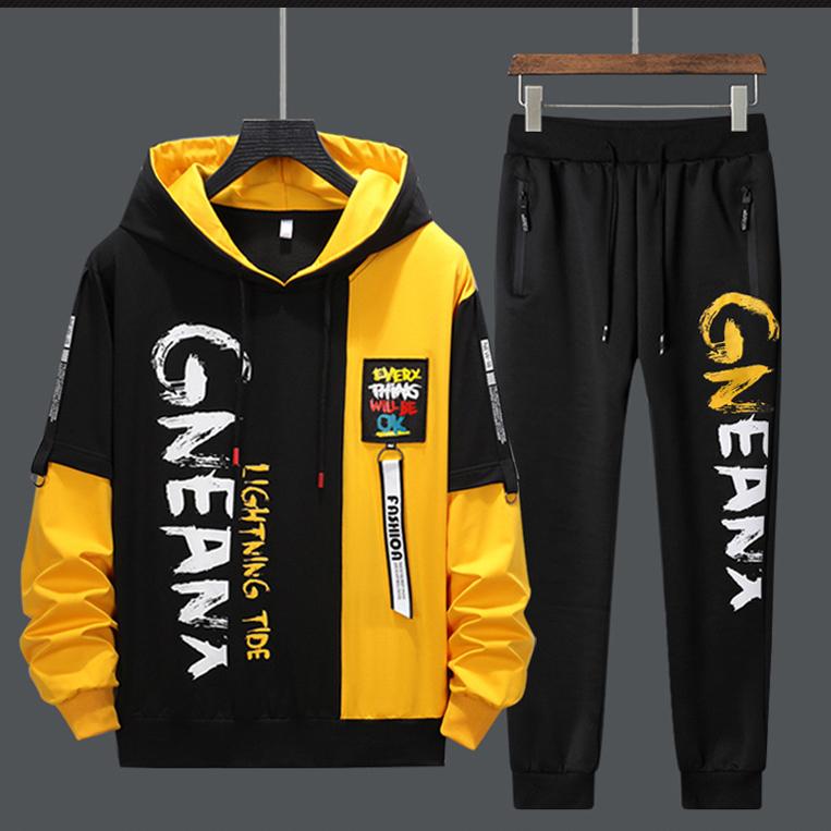 Спортивные костюмы весна-осень, модные спортивные костюмы для мужчин, повседневный комплект из 2 предметов: толстовка с капюшоном и брюки
