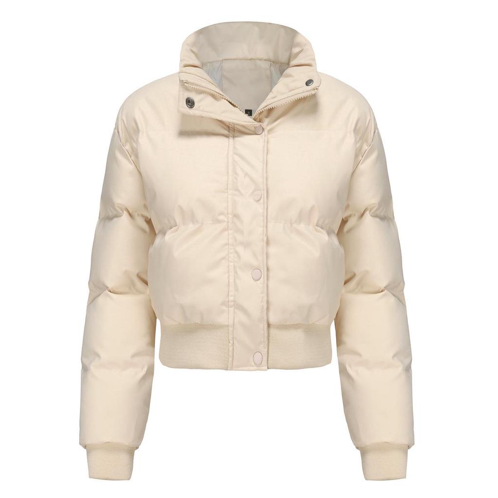 23 Autumn/Winter Women's High-Neck Cotton-Padded Jacket: Long Sleeve, Warm, Loose Fit Outerwear 