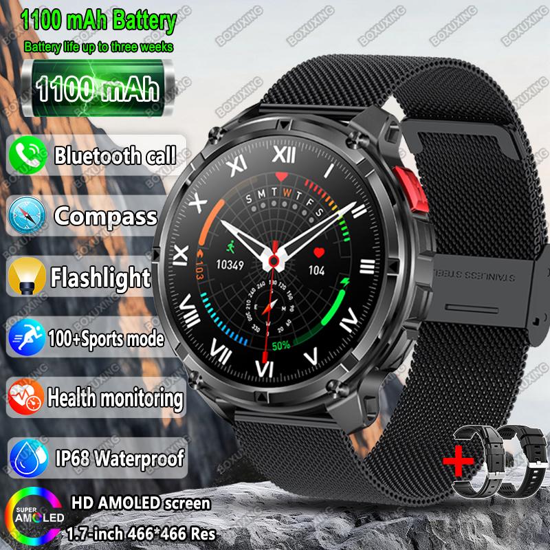 Новые умные часы Military T-Rex 3 для мужчин, батарея 1100 мАч, AMOLED, водонепроницаемость IP68, компас для улицы, Bluetooth-вызовы, спортивные умные часы