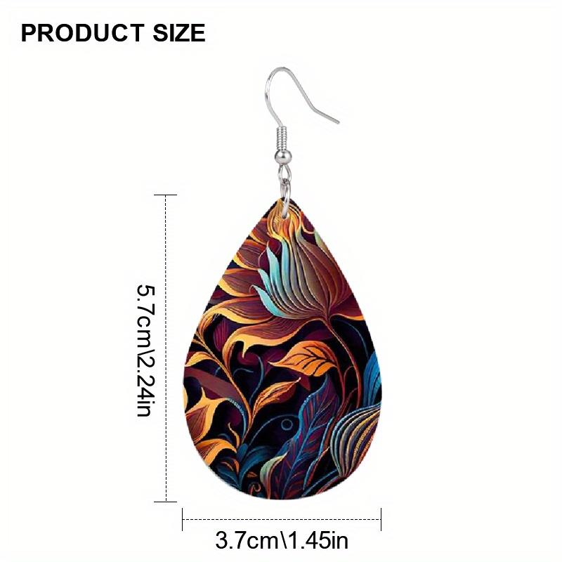 Fashion Color PU Faux Leather Earrings for Women Double-sided Print Abstract Flower Leather Pattern Tears Earrings Elegant Trendy Earrings Jewelry