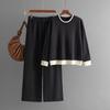 GMXIA Autumn and Winter Style Contrasting Color Round-neck Knitted Sweater Slimming Wide-leg Pants Two-piece Set for Women