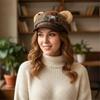 Милая Клетчатая Шапка с Ушками Медвежонка для Малышей Прочность Легко Стирка Полиэстер Комфортная Для Мальчиков Девочек 0-6 Лет