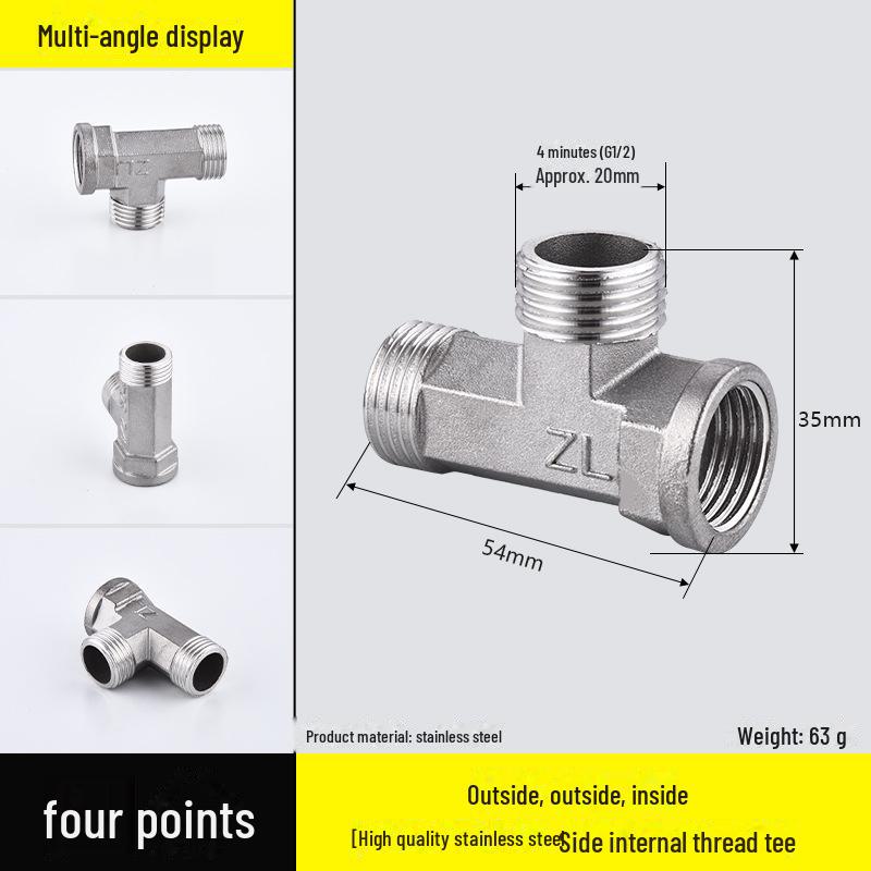 Четырехсторонний редуктор-угольник из нержавеющей стали с внутренней и наружной резьбой для водопроводных труб
