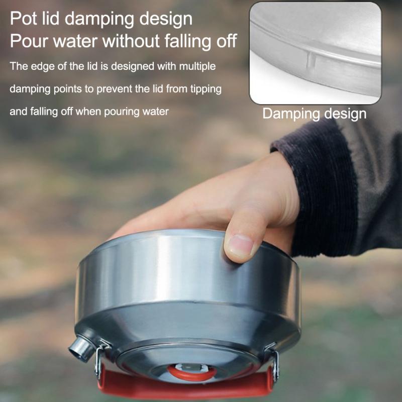 1L Outdoor Camping Kettle, Lightweight Stainless Steel Water Pot, Durable Portable Camp Tea Kettle