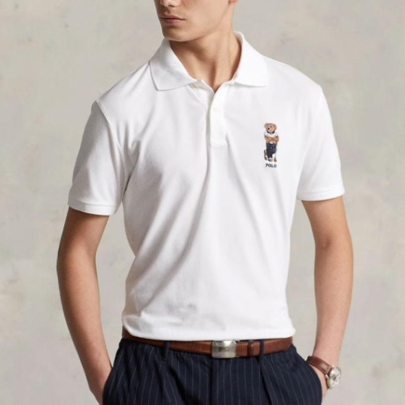 Polo Ralph Lauren FW22 однотонная рубашка поло с принтом медведя Slim Fit с коротким рукавом для мужчин, белые MNPOKNI1N821955-100