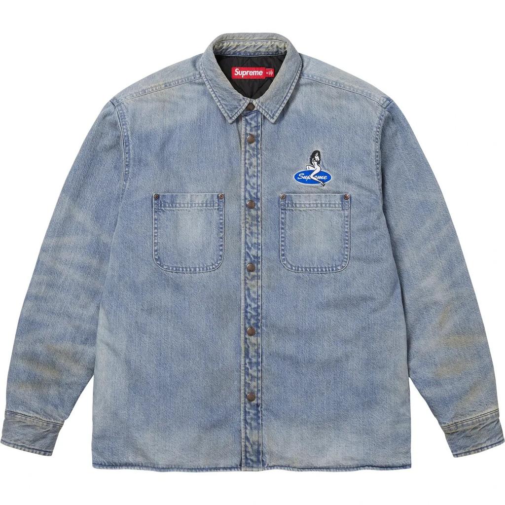 777169 Supreme Quilted Lined Denim Snap Shirt Dirty Indigo