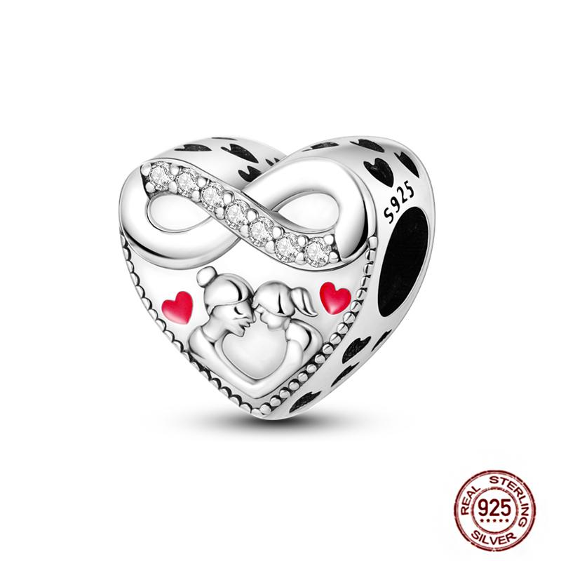 Медные Шармы Большая Любовь Мама Семья Сестра Розовое Сердце Тюльпан Бусины Ча Подходят для Оригинального Браслета Сделай Сам Ювелирный Подарок на День Матери