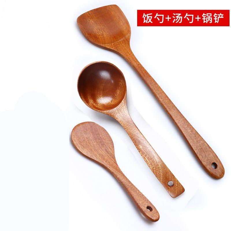 Solid Wood Spatula Ebony Household Heat-resistant Frying Spatula Wooden Soup Ladle Spatula Spoon Set Without Paint and Wax