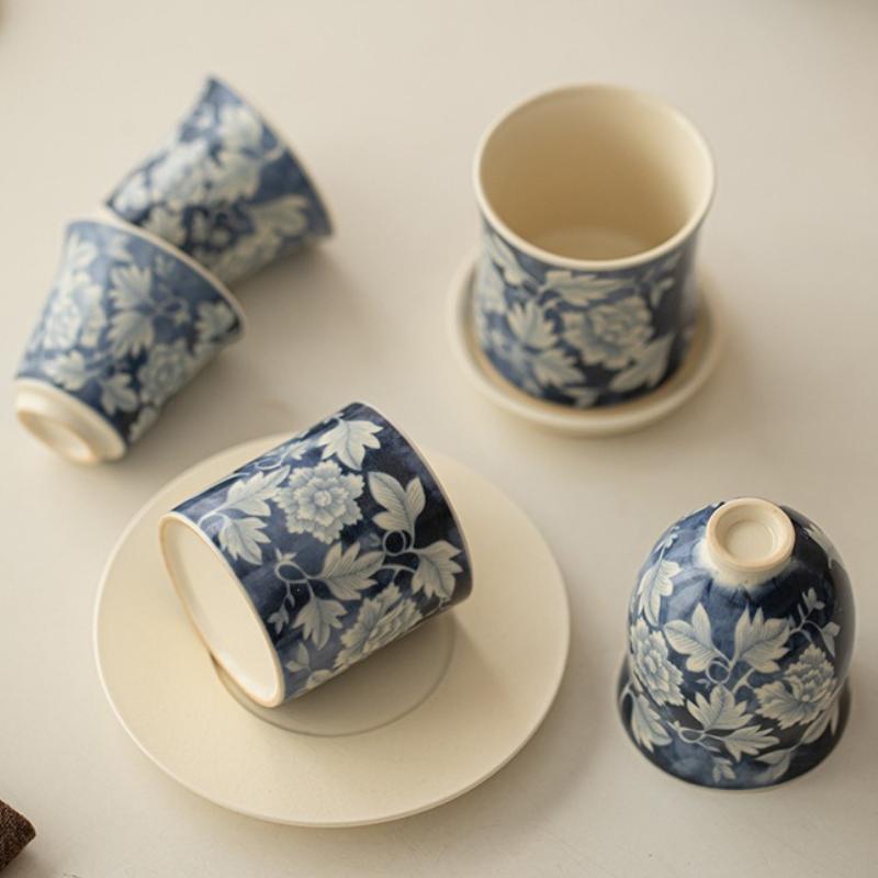 Антикварная сине-белая чайная чашка керамическая китайский кунг-фу гунфу чайный набор одиночная мастер-чашка с подносами чайная посуда фарфоровая посуда для напитков