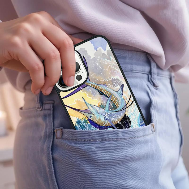 Blue Marlin Painting Phone Case For iPhone 17 Air 15 16e 14 13 Pro Max Coque 12 11 Pro Max PLUS cover