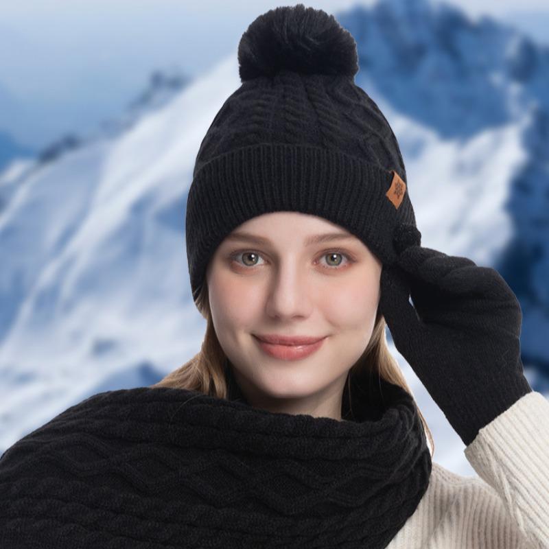 Hat Scarf Gloves Three Piece Set Winter Outdoor Velvet Warm Ear Protection Knitted Hat