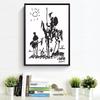 Abstract Don Quixote Canvas Printed Wall Painting Retro Frameless Oil Painting Living Room Home Decoration Black and White Art