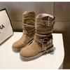 Thick-soled Stacking Boots Female Knight Retro Suede Thick Heel Round Head 2025 New Thin Boots British Style Tall Boots