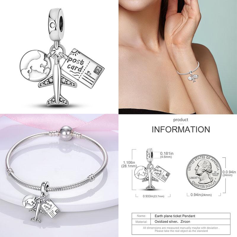 Шарм Медь Путешествия Самолет Земля Бусины Подвеска Подходит Оригинальный Браслет Сделай Сам Изысканные Ювелирные Изделия Шармы