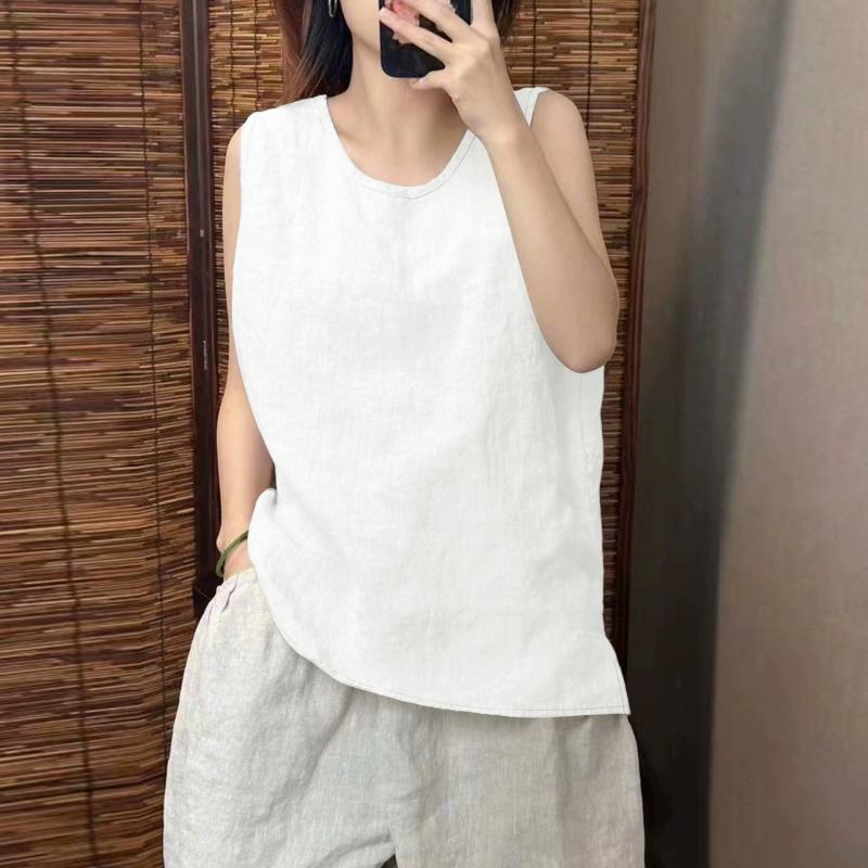 ZANZEA Женские повседневные однотонные топы без рукавов с круглым вырезом