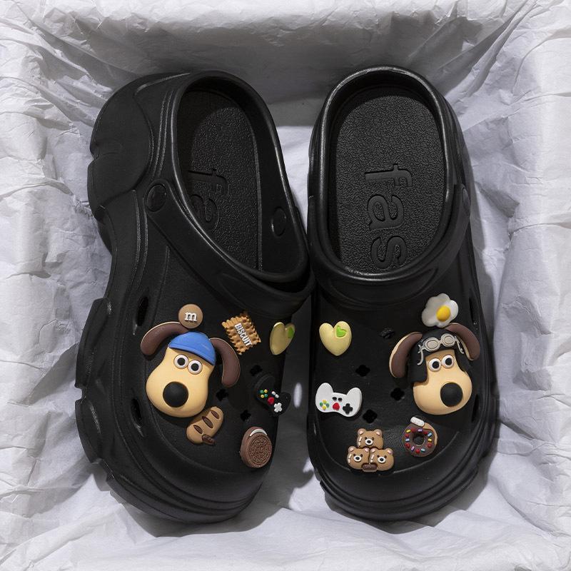 Женские летние мультяшные милые пляжные уличные нескользящие шлепанцы баотоу с толстой подошвой