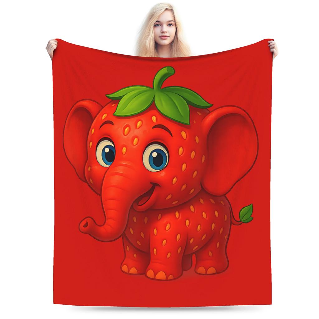 Cartoon strawberry elephant pattern Flannel printed blanket suitable for all seasons suitable for living room office sofa travel