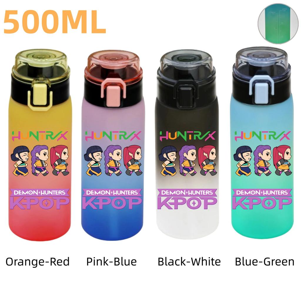500ML KPop Demon Hunters Plastic Anime Water Cup Has Scale Travel Office Gym Hiking Portable Drink Bottles Outdoor Sport Gifts