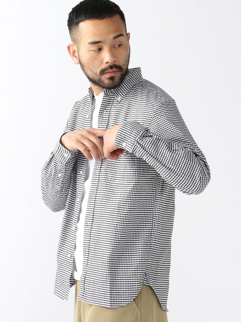 Рубашка Oxford Gingham Check Shirt Button Down Shirt BLACK S 38110077139 [Beams Plus] L/S Мужская