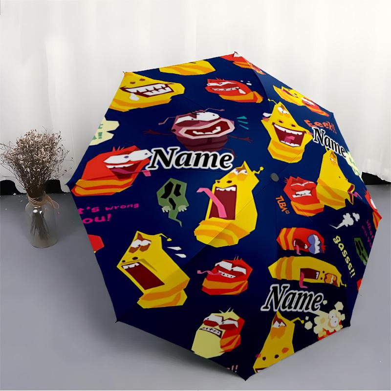 1PC Larva Custom Name Automatic Open/Close, 8-Rib Durable Frame Compact Travel Umbrella for Men & Women D1222028