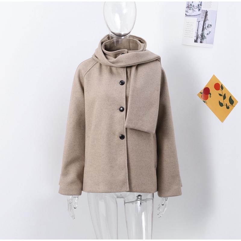 Элегантный воротник-шарф Короткие куртки женские повседневные свободные однотонные однобортные куртки женские осенне-зимние шикарные высокие верхние одежды