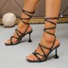 2024 Большие размеры Женские туфли на шнуровке до щиколотки Женские сандалии Современные женские сандалии с квадратным носком Узкие ремни Тонкие каблуки Женские