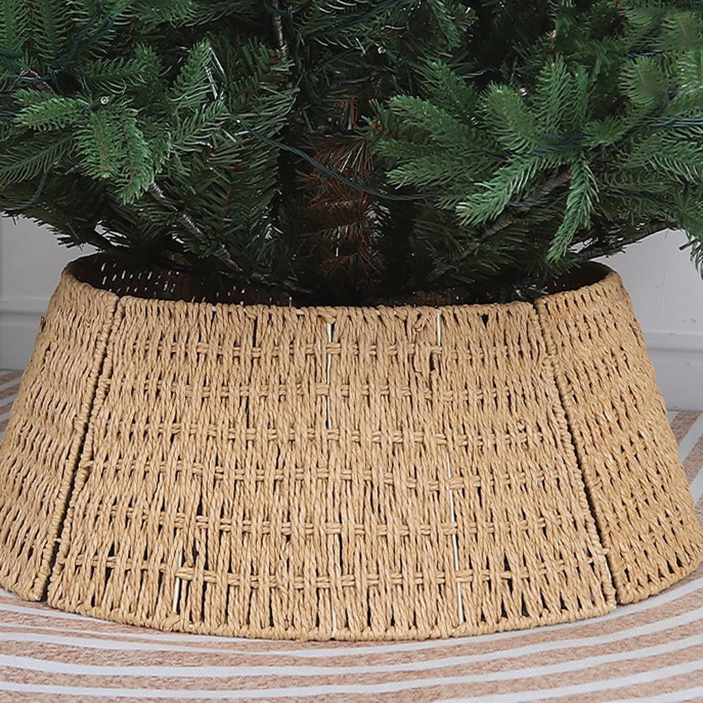 Rustic Christmas Tree Collar 28Inch Woven Wicker Tree Base Stand Cover For Artificial Holiday Decoration Ring Skirt Basket For  Tree, Natural & Stable