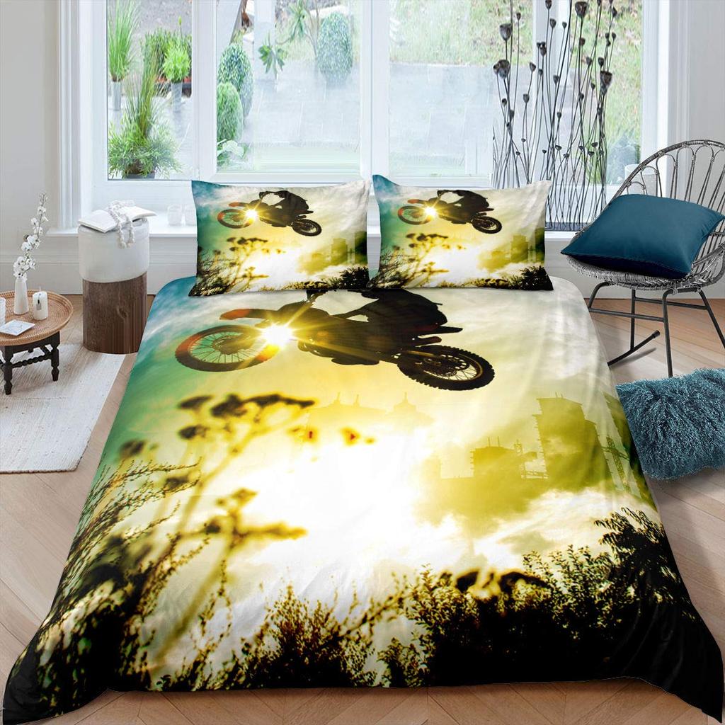 Комплект постельного белья для мотоциклистов, двойной размер, комплект постельного белья для мотокросса, гоночный мотоцикл, байк, экстремальный спорт, полиэстер, пододеяльник