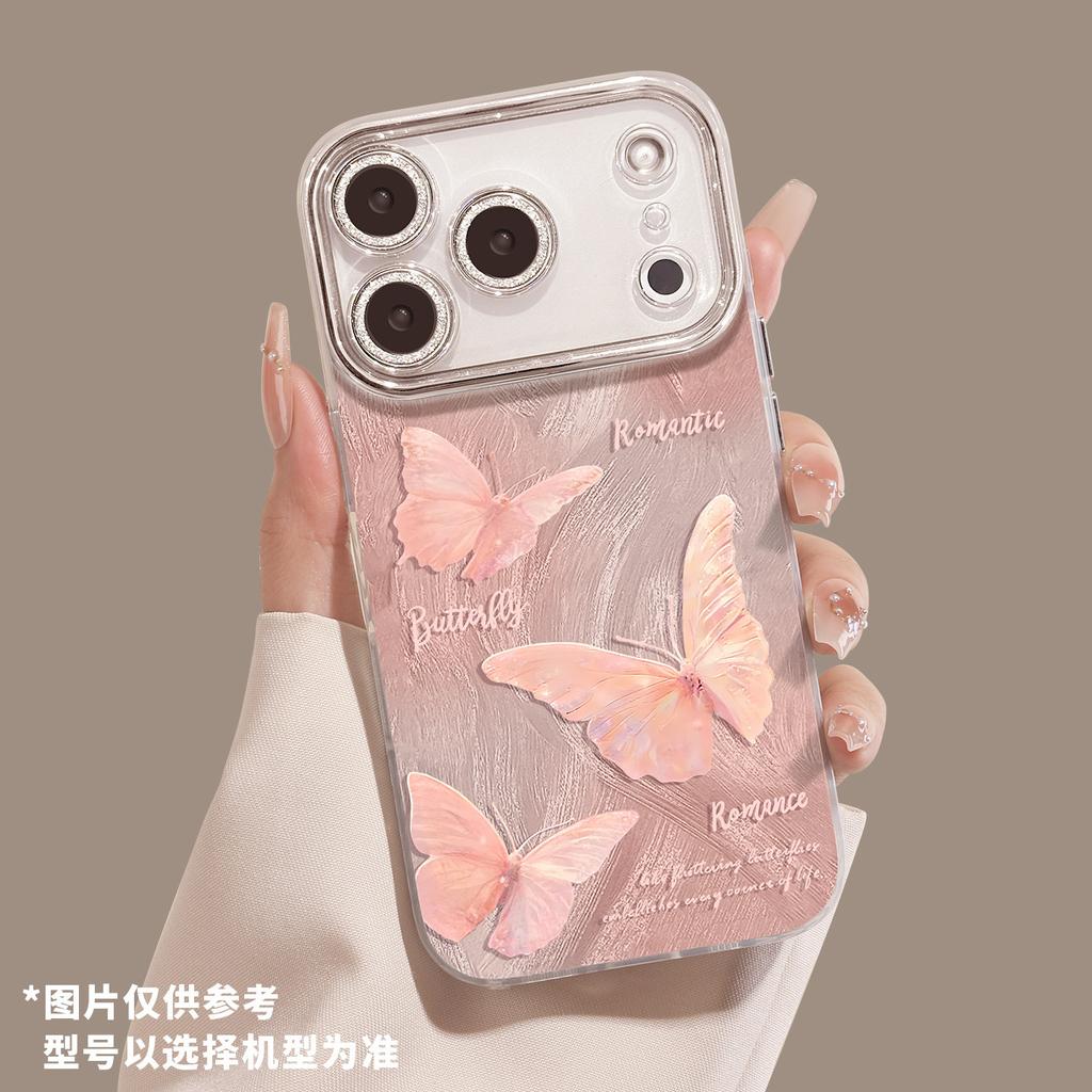 Розовый чехол для мобильного телефона с бабочками подходит для Apple 16 Pro, нить с перьями 15 с ремешком 14, весенние 13 наборы для iphone17, новый.