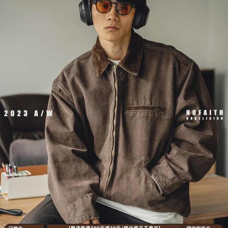 «Мужская винтажная куртка Detroit Workwear — выстиранные и потертые лацканы, свободный бейсбольный стиль, весна и осень»