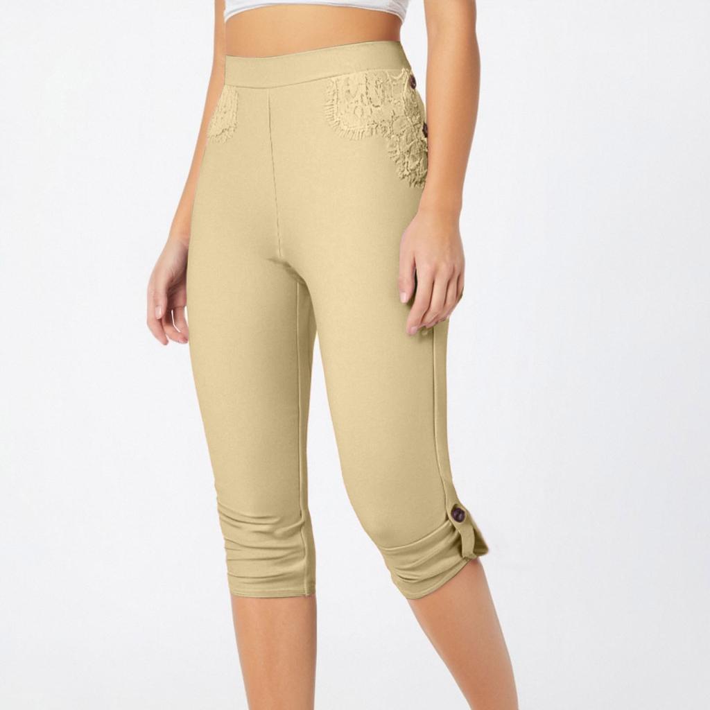 Женские летние эластичные капри с высокой талией на шнуровке, повседневные облегающие широкие брюки-капри