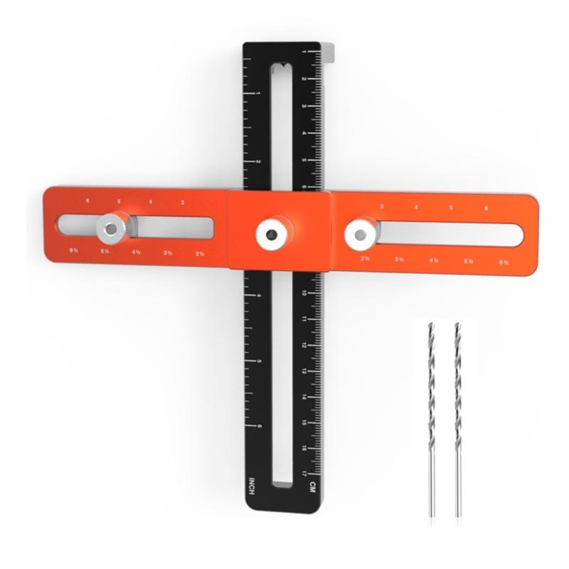 Cabinet Hardware Doweling Jig,Adjustable Cabinet Template Tool for Knobs,Handles and Pulls,Self Centering Punch Locator