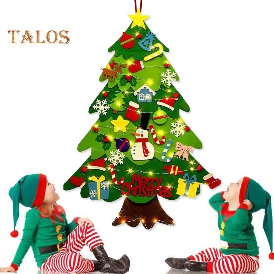 Войлочная новогодняя елка для малышей, светодиодная подсветка, набор для самостоятельной сборки новогодней елки с Санта-Клаусом, снеговиком, снежинкой, чулком