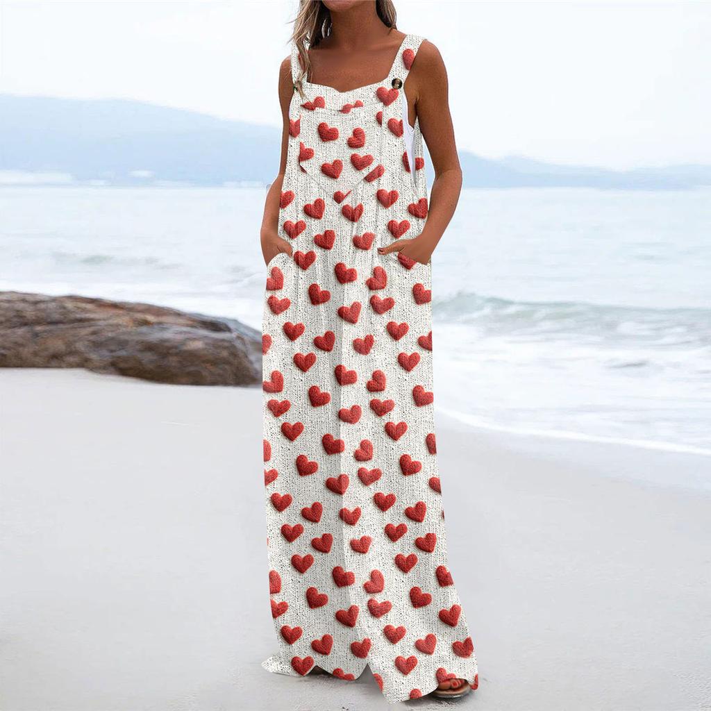 Женский модный повседневный свободный комбинезон с карманами и принтом ко Дню святого Валентина